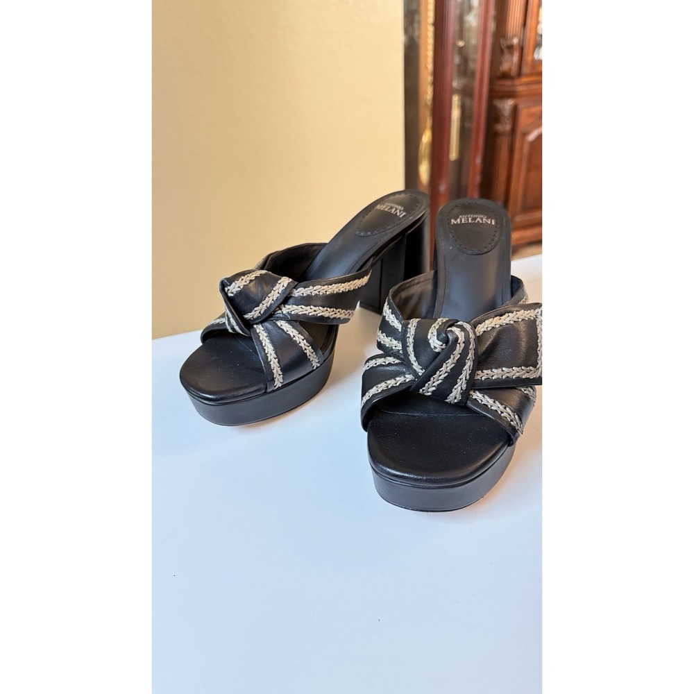 Antonio Melani Platform Mule Heels Black Leather Chunky 90s Style 8.5